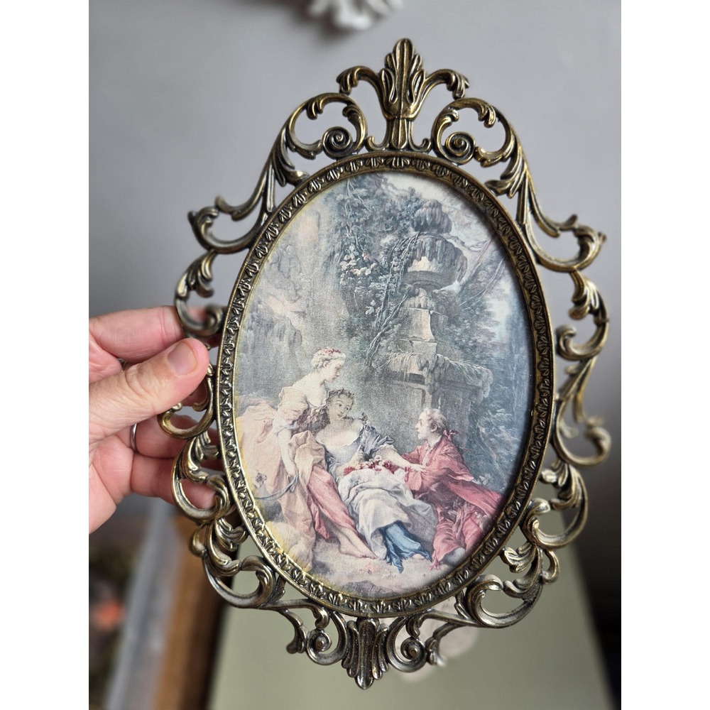 Vintage Italian Rococo Frame Romantic Scene Made in Italy Ornate Wall Art